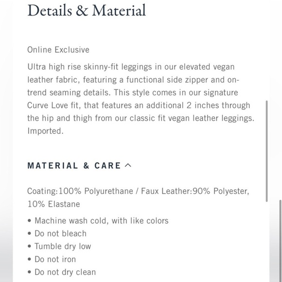 Abercrombie & Fitch Classic Vegan Leather Legging Black Sz S Short EUC - Picture 11 of 11